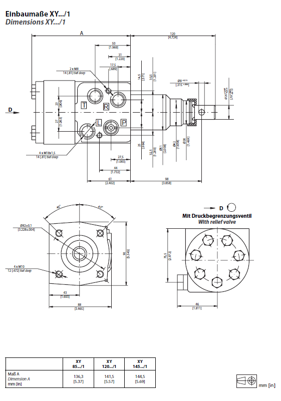 Abmessung HYDRAULISCHE LENKUNG, LENKORBITROL, M+S, XY, 80 BAR, 84-144 CM³/U